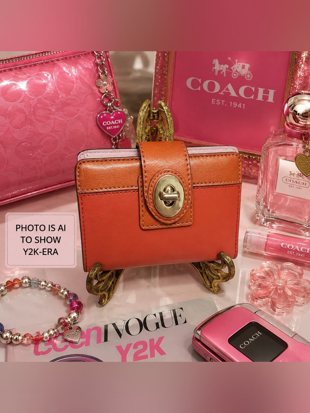 Vintage Coach Y2K Legacy Colorblock Leather Turnlock Bifold Wallet Orange Blush - Picture 12 of 12